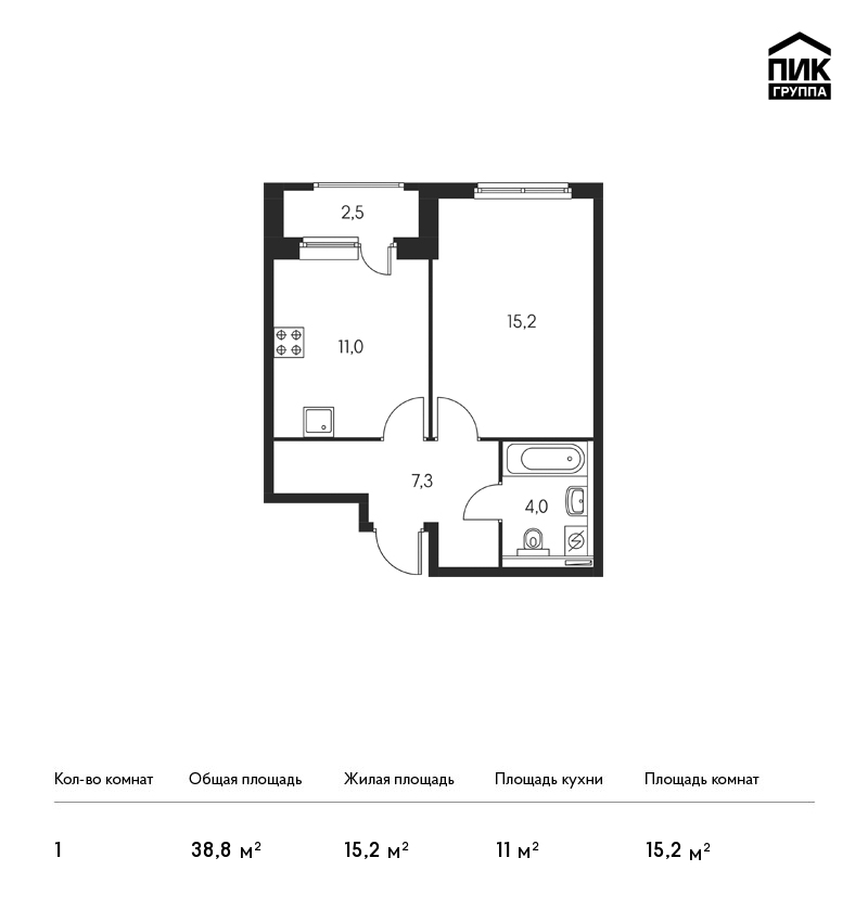 1-комнатная, 39 м² — ЖК ЖК Орловский парк