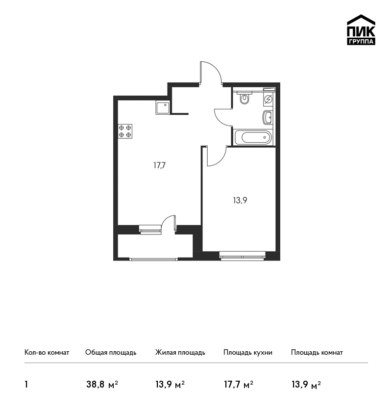 1-комнатная, 39 м² — ЖК ЖК Орловский парк
