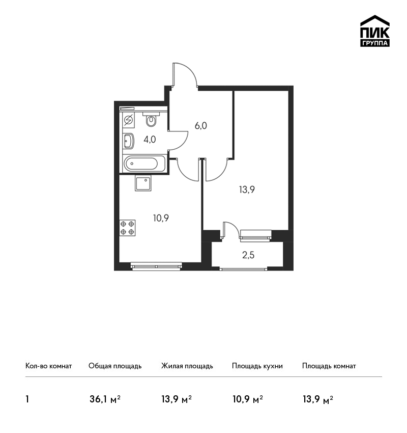 1-комнатная, 36 м² — ЖК ЖК Орловский парк