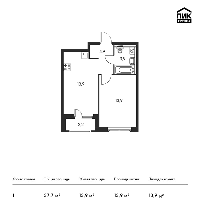 1-комнатная, 38 м² — ЖК ЖК Орловский парк