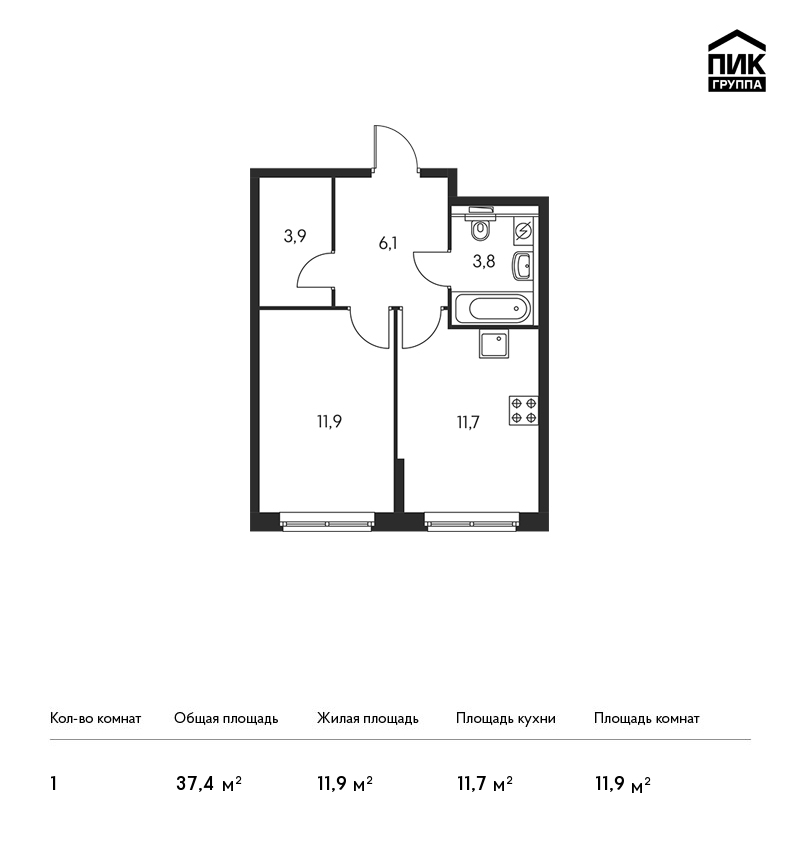 1-комнатная, 37 м² — ЖК ЖК Орловский парк