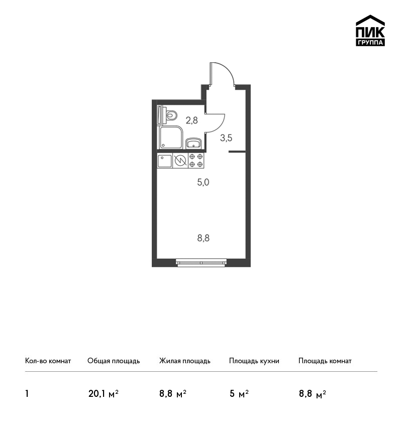 Студия, 20 м² — ЖК ЖК Орловский парк