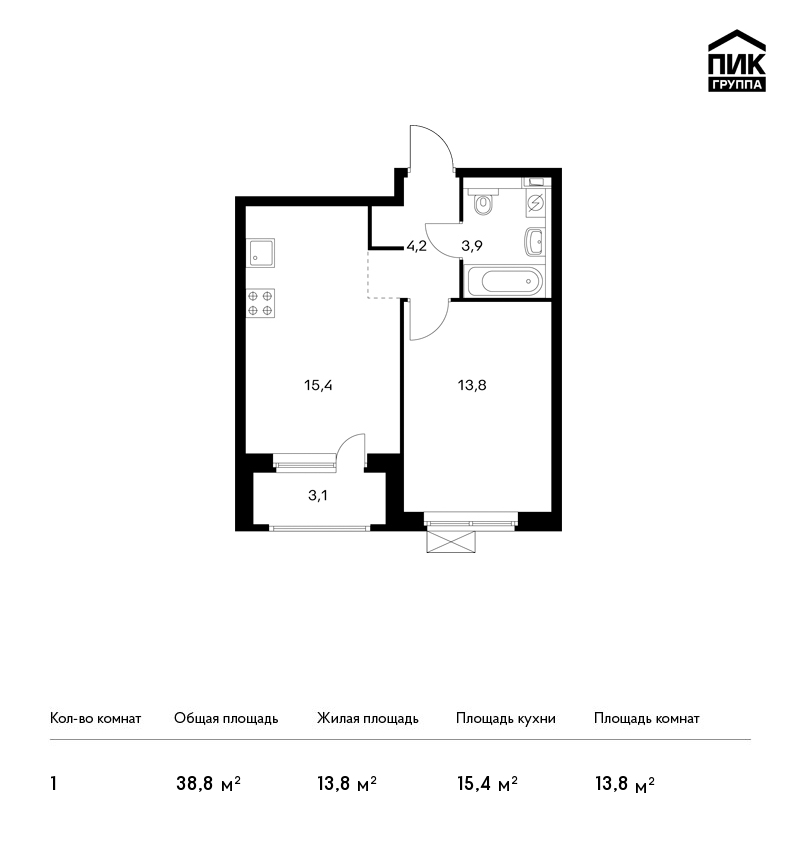 1-комнатная, 39 м² — ЖК ЖК Орловский парк