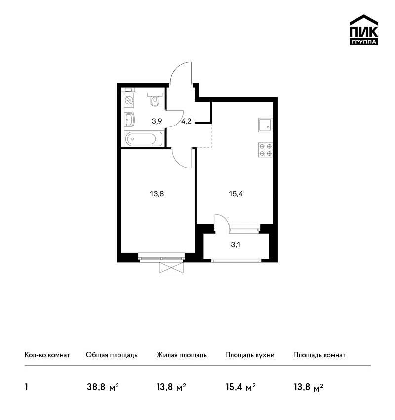 1-комнатная, 39 м² — ЖК ЖК Орловский парк