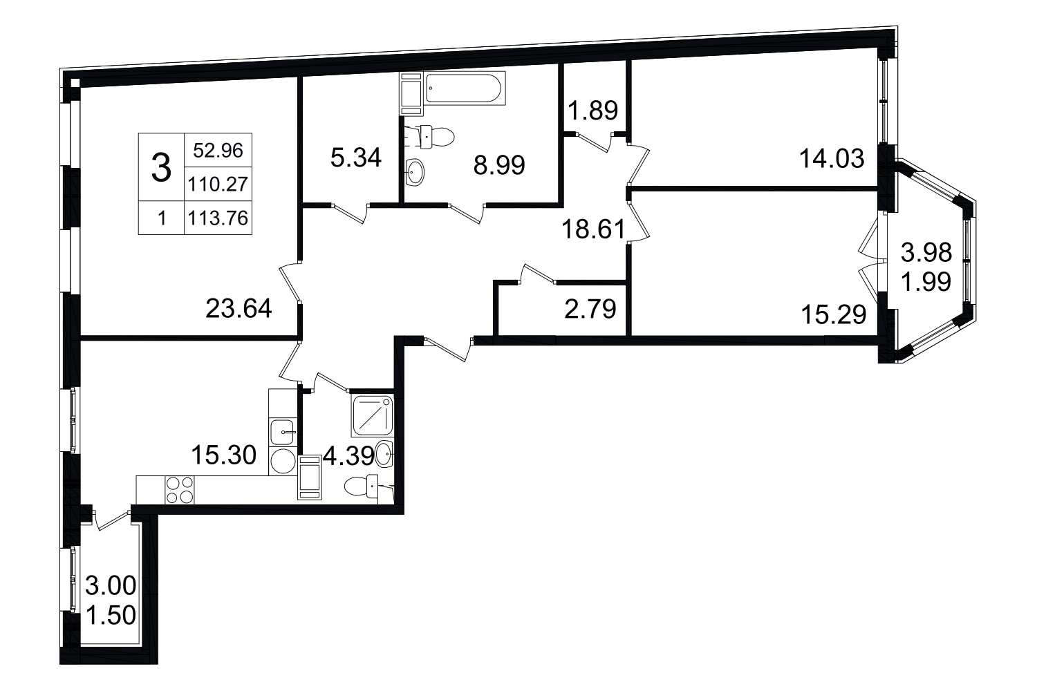 3-комнатная, 114 м² — ЖК ЖК Grand House (Гранд Хаус)