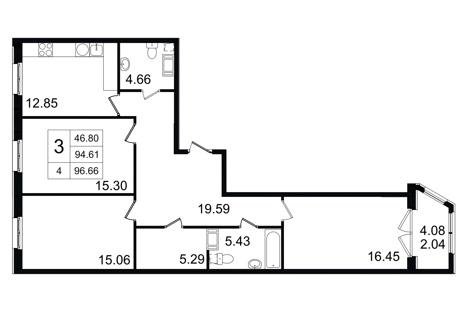 3-комнатная, 97 м² — ЖК ЖК Grand House (Гранд Хаус)