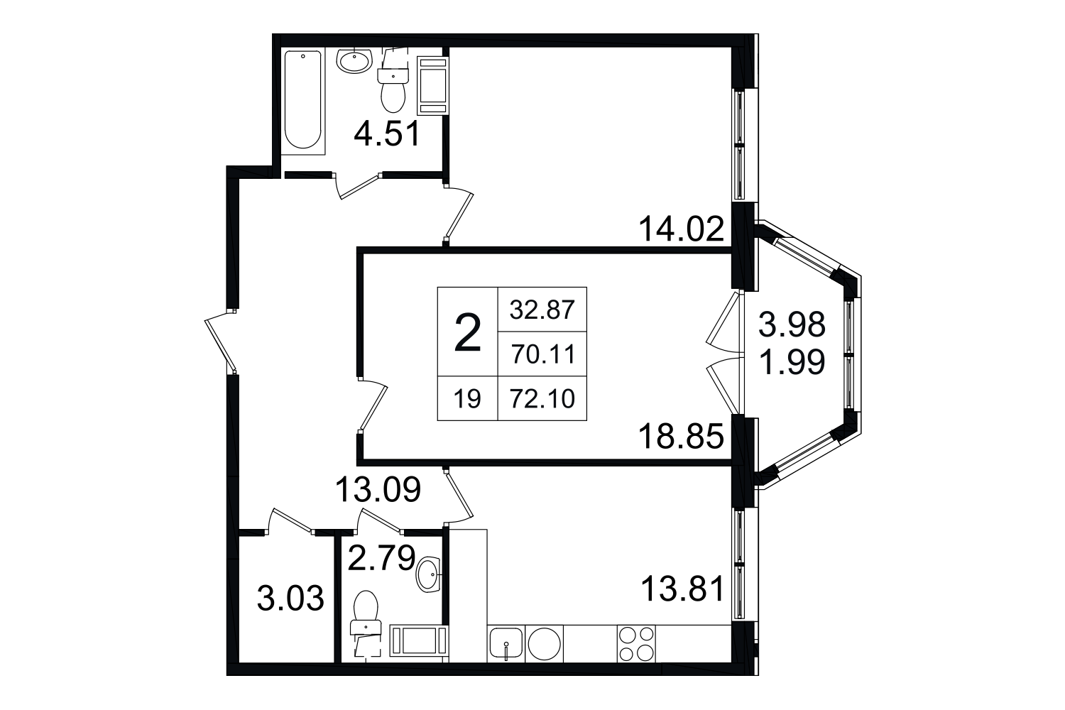2-комнатная, 72 м² — ЖК ЖК Grand House (Гранд Хаус)