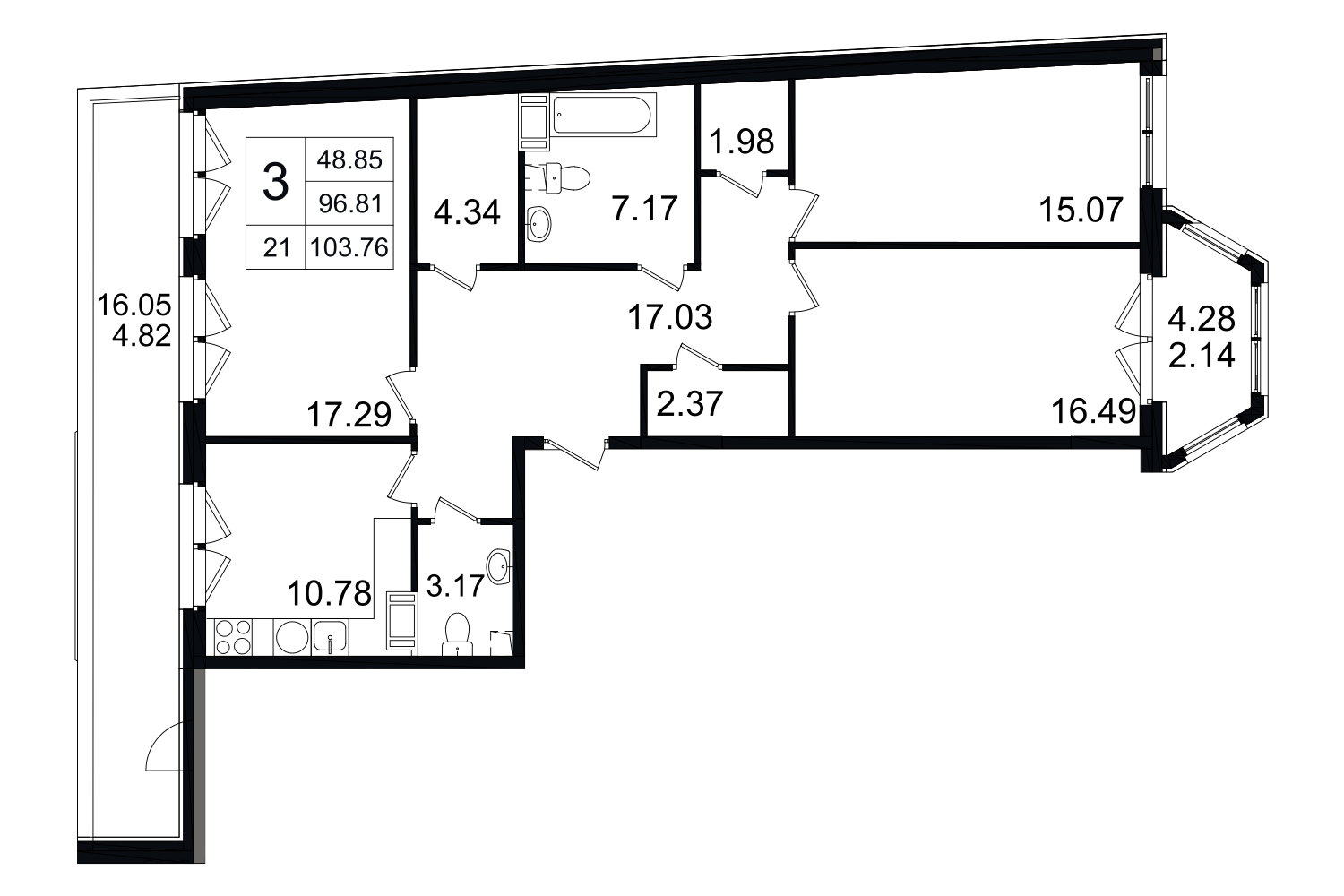 3-комнатная, 104 м² — ЖК ЖК Grand House (Гранд Хаус)
