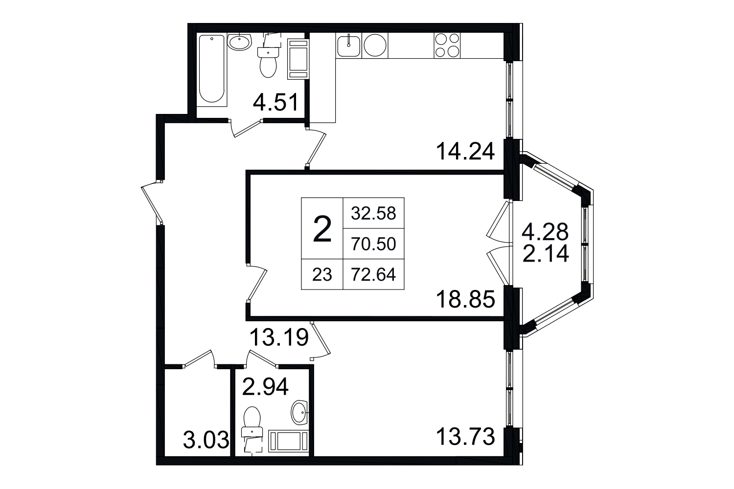 2-комнатная, 73 м² — ЖК ЖК Grand House (Гранд Хаус)