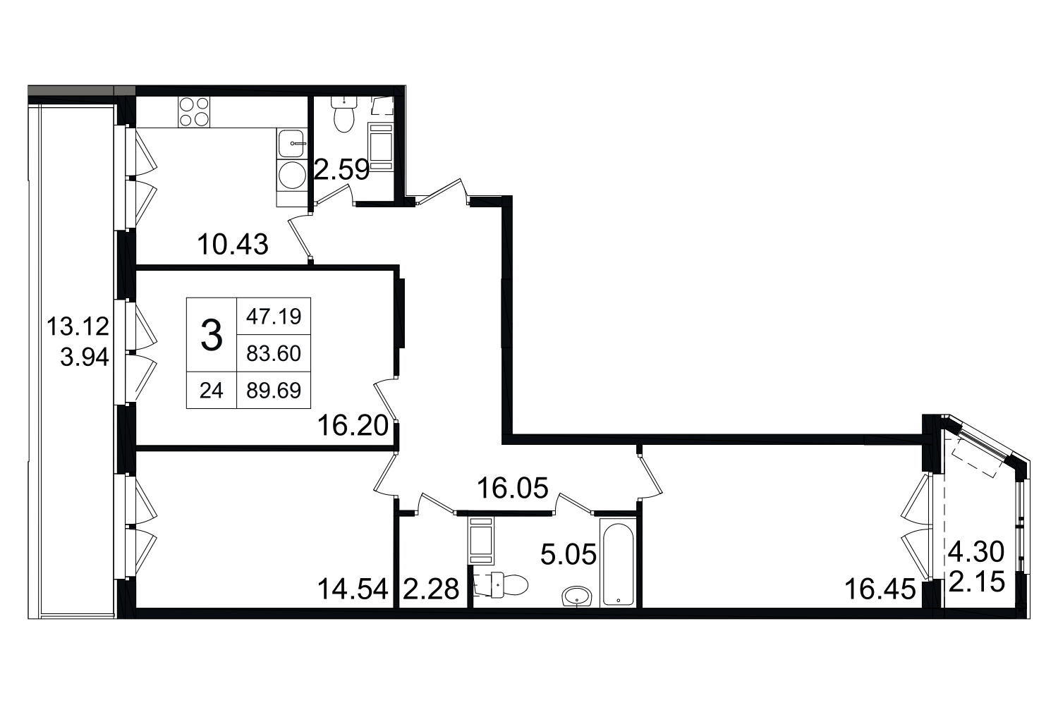 3-комнатная, 90 м² — ЖК ЖК Grand House (Гранд Хаус)
