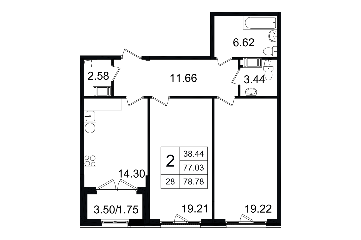 2-комнатная, 79 м² — ЖК ЖК Grand House (Гранд Хаус)