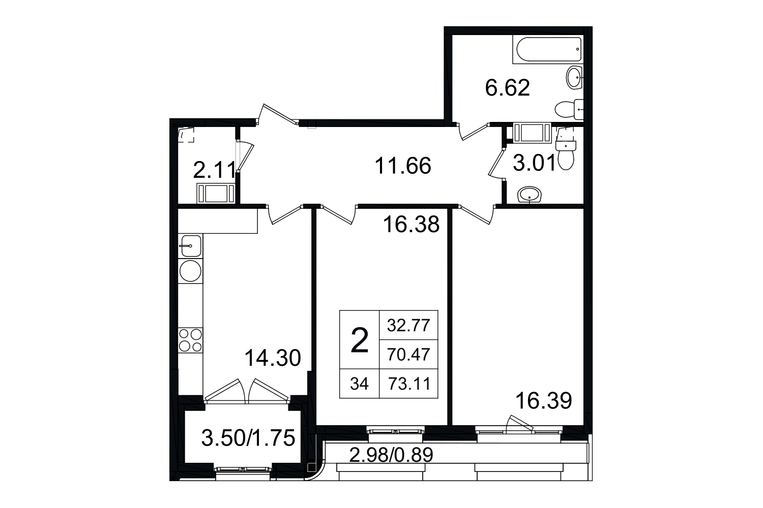2-комнатная, 73 м² — ЖК ЖК Grand House (Гранд Хаус)