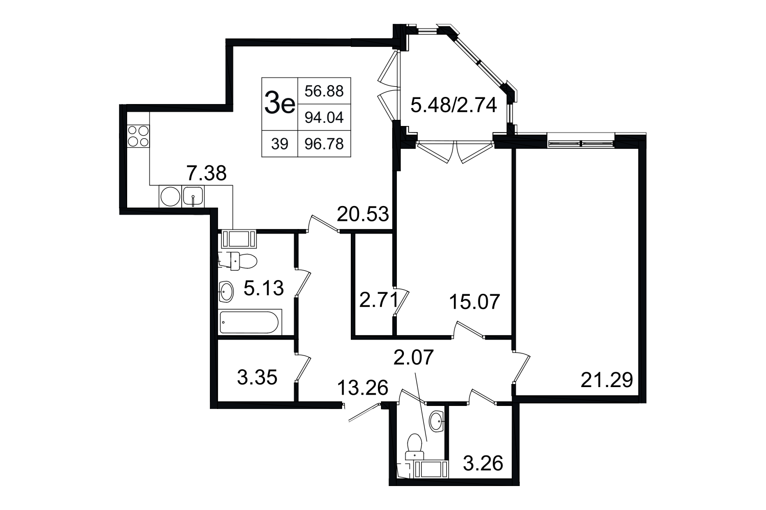 2-комнатная, 97 м² — ЖК ЖК Grand House (Гранд Хаус)