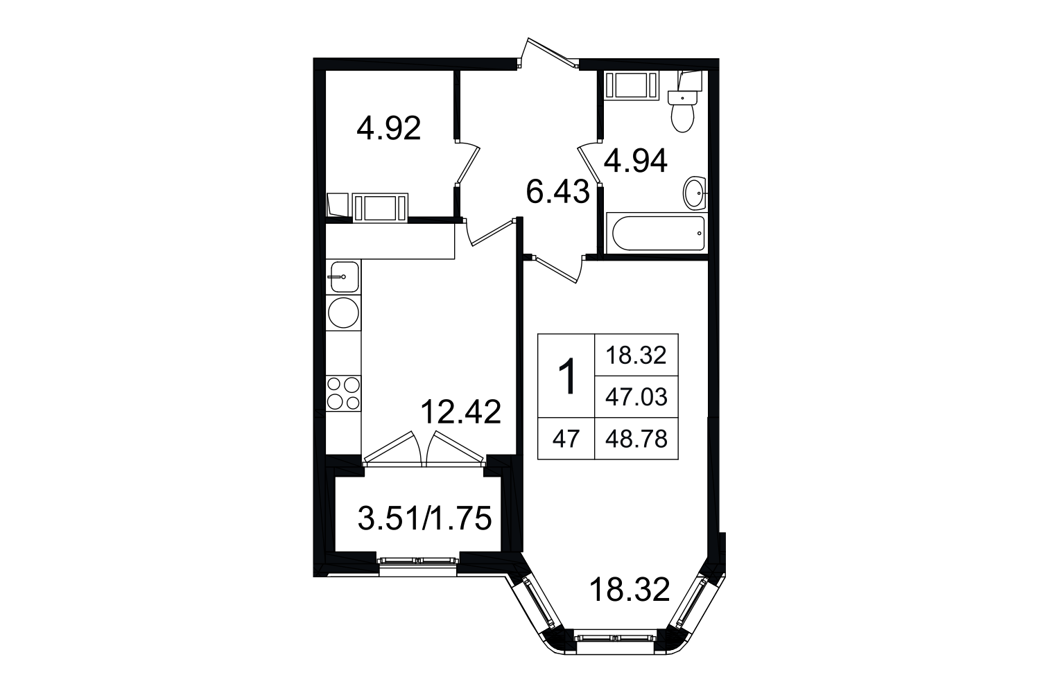 1-комнатная, 49 м² — ЖК ЖК Grand House (Гранд Хаус)