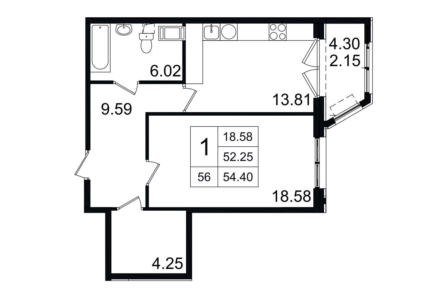 1-комнатная, 54 м² — ЖК ЖК Grand House (Гранд Хаус)