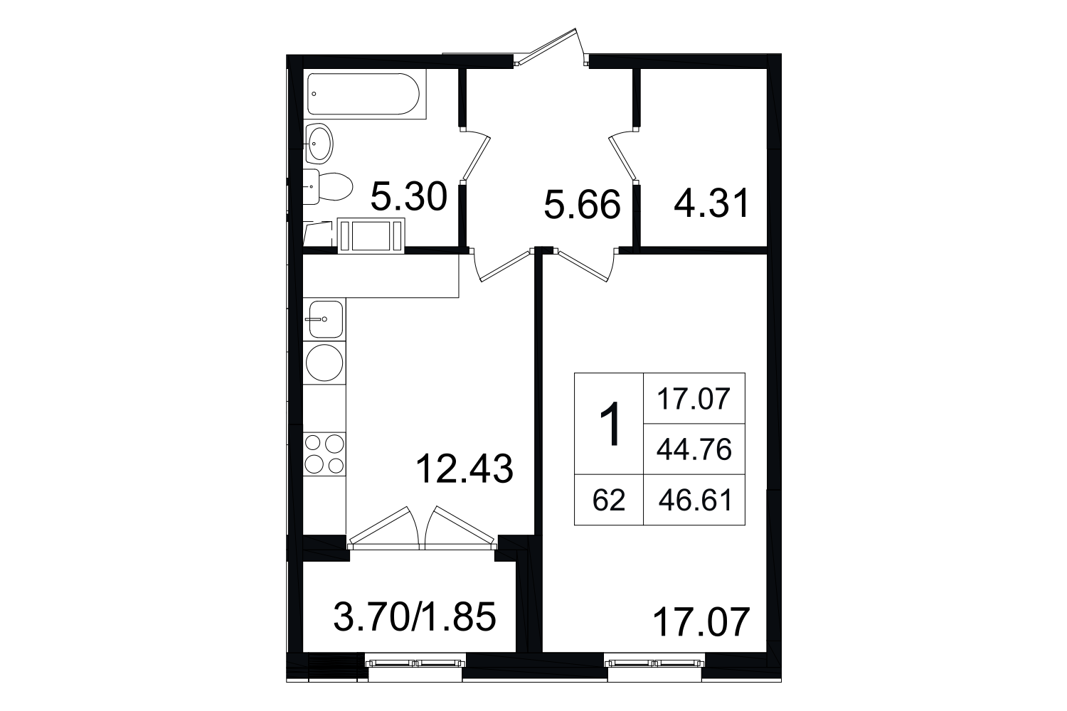 1-комнатная, 47 м² — ЖК ЖК Grand House (Гранд Хаус)