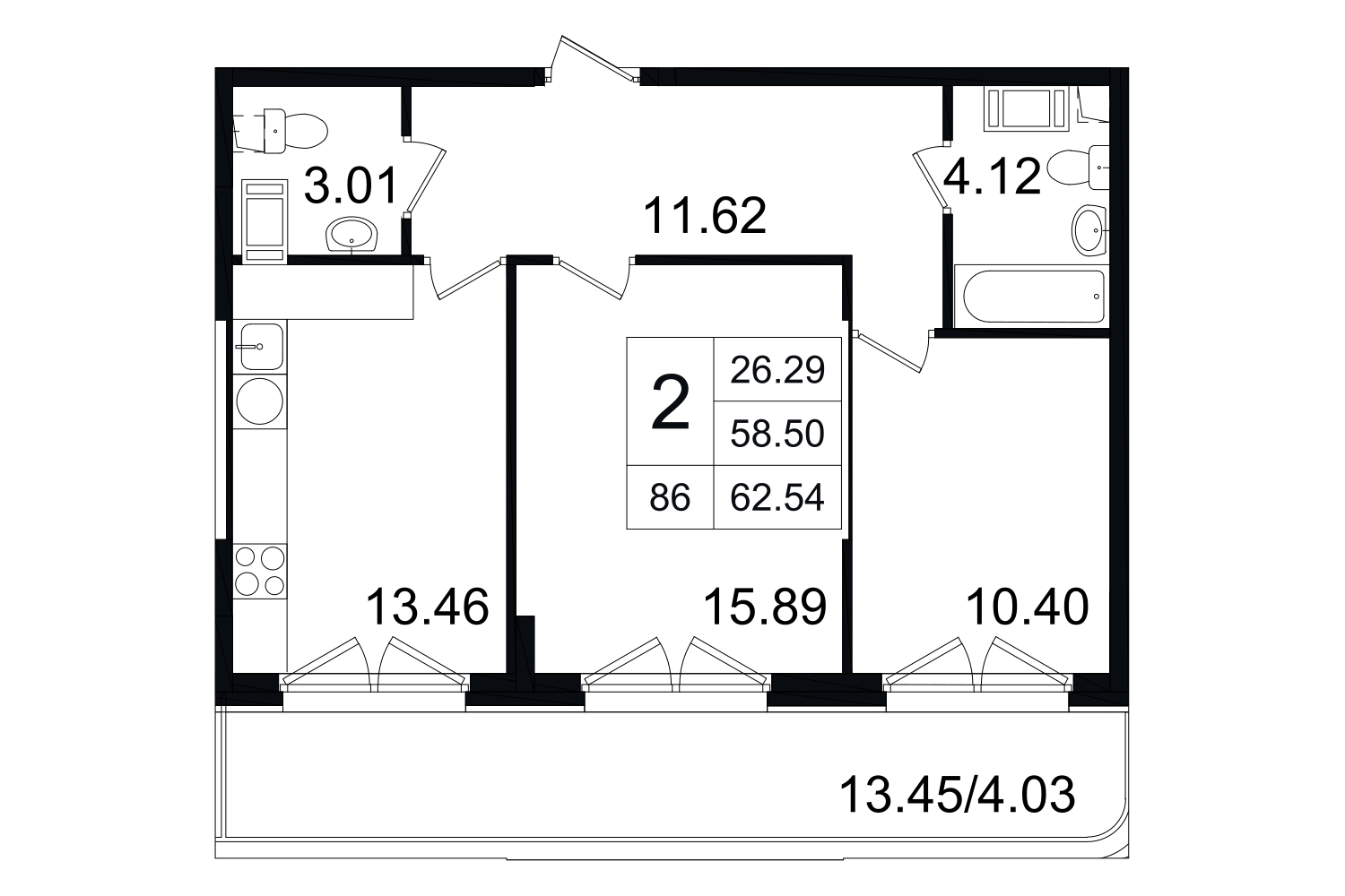 2-комнатная, 63 м² — ЖК ЖК Grand House (Гранд Хаус)