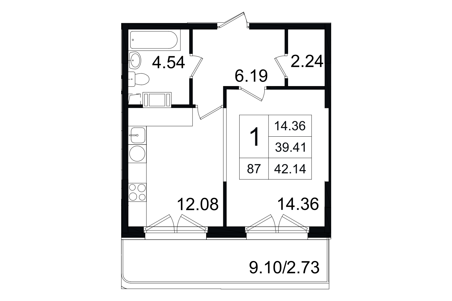 1-комнатная, 42 м² — ЖК ЖК Grand House (Гранд Хаус)