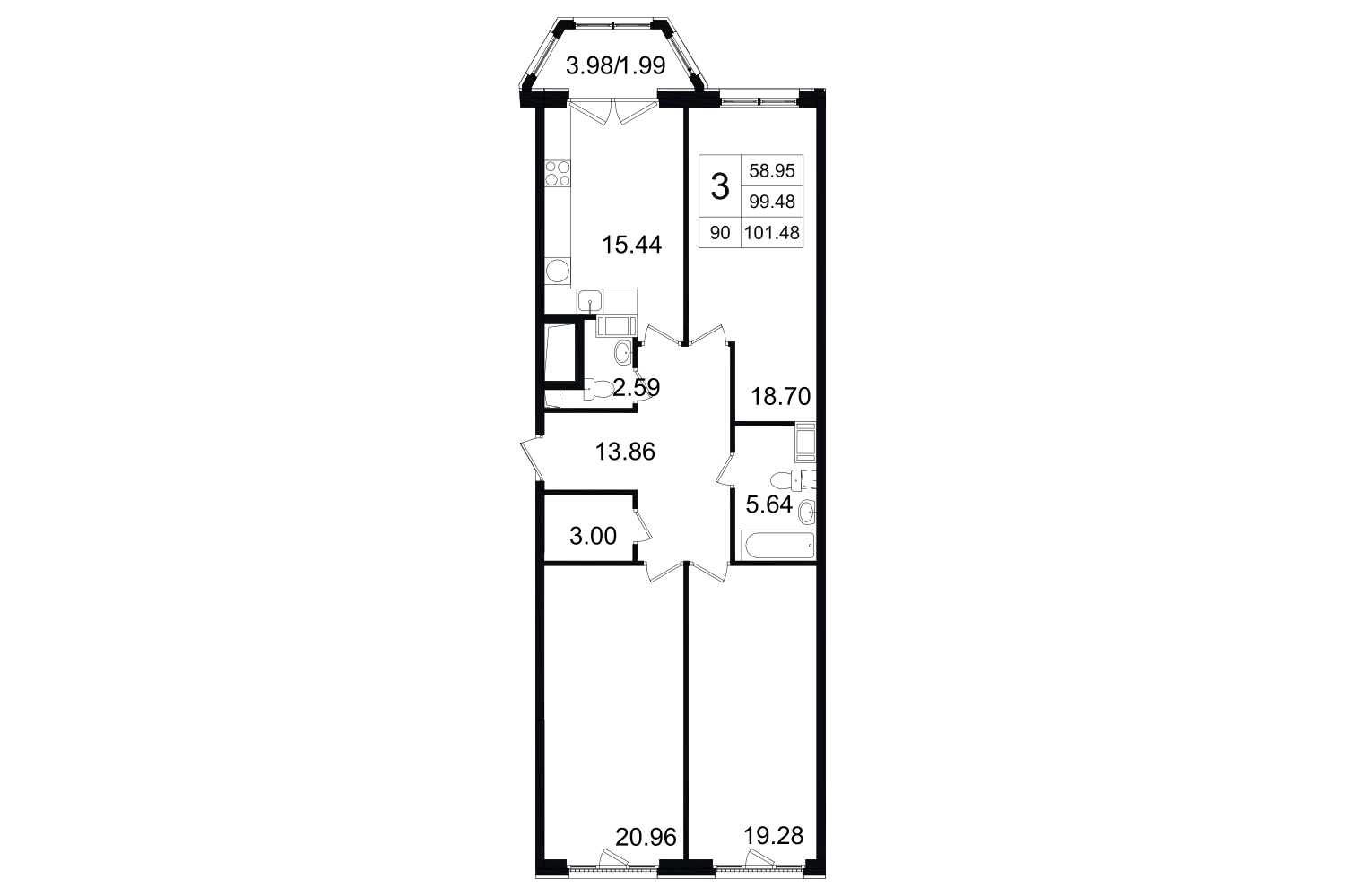 3-комнатная, 101 м² — ЖК ЖК Grand House (Гранд Хаус)