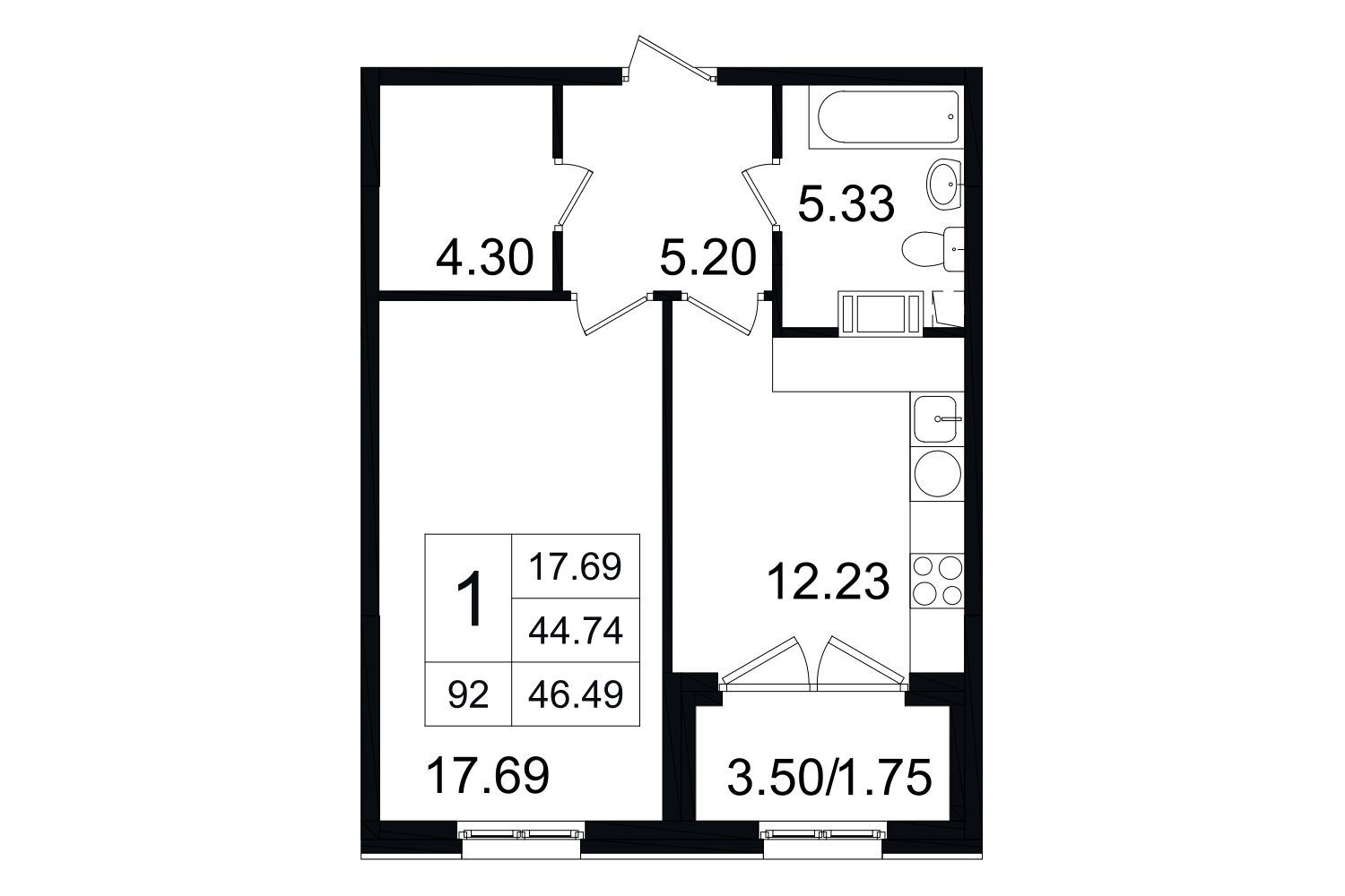 1-комнатная, 46 м² — ЖК ЖК Grand House (Гранд Хаус)