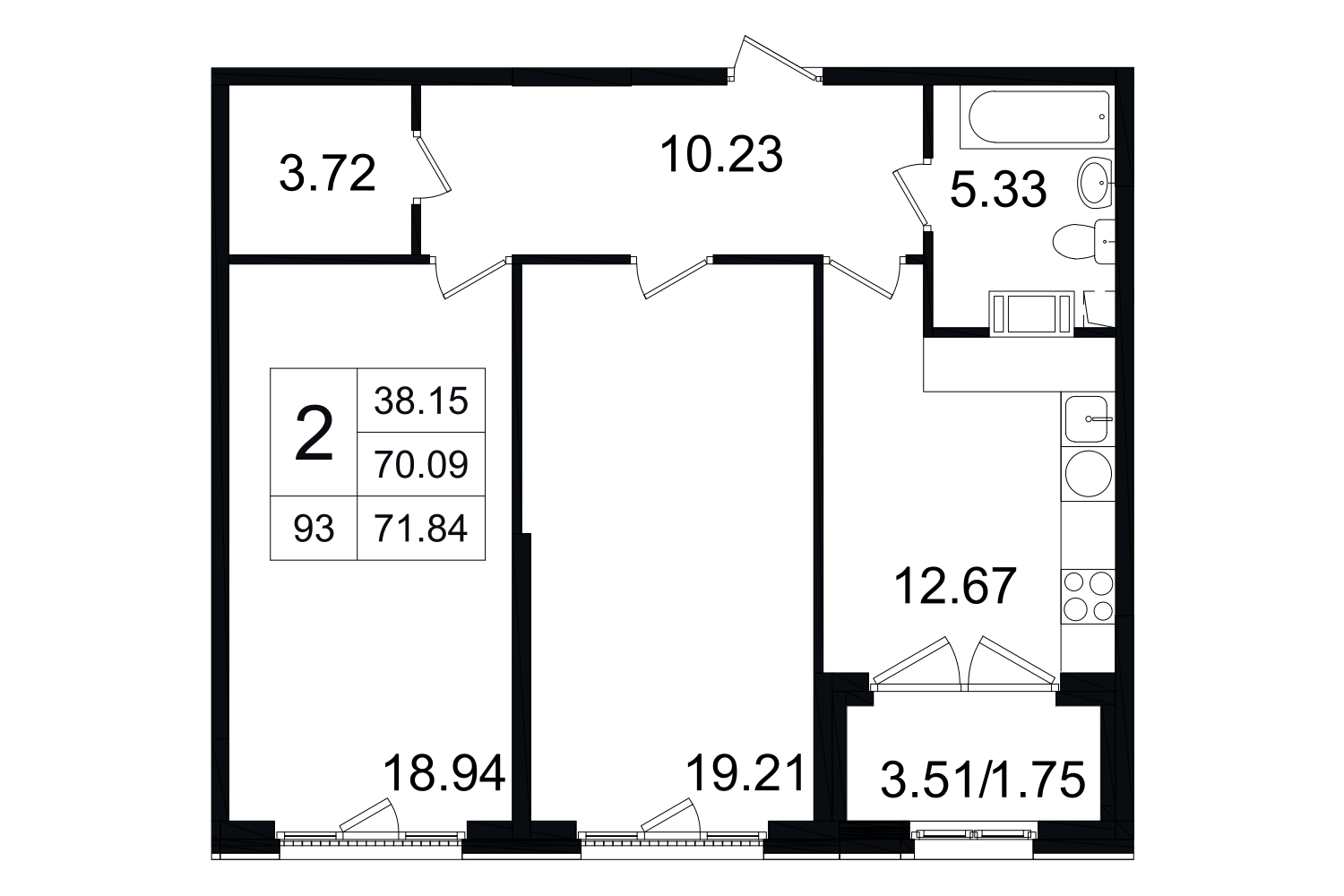 2-комнатная, 72 м² — ЖК ЖК Grand House (Гранд Хаус)