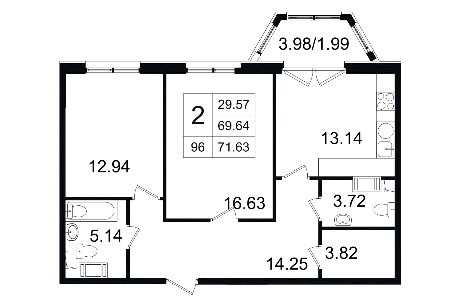 2-комнатная, 72 м² — ЖК ЖК Grand House (Гранд Хаус)