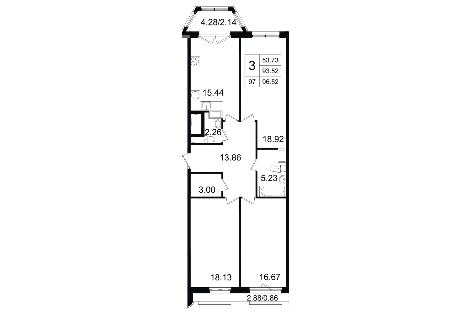 3-комнатная, 97 м² — ЖК ЖК Grand House (Гранд Хаус)