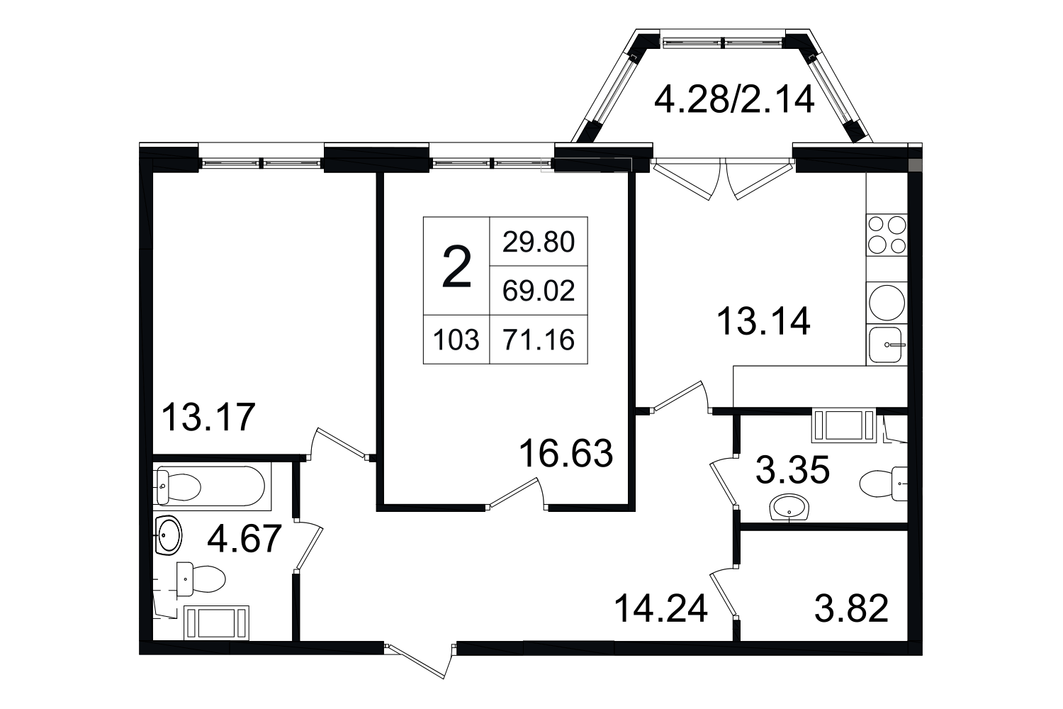 2-комнатная, 71 м² — ЖК ЖК Grand House (Гранд Хаус)