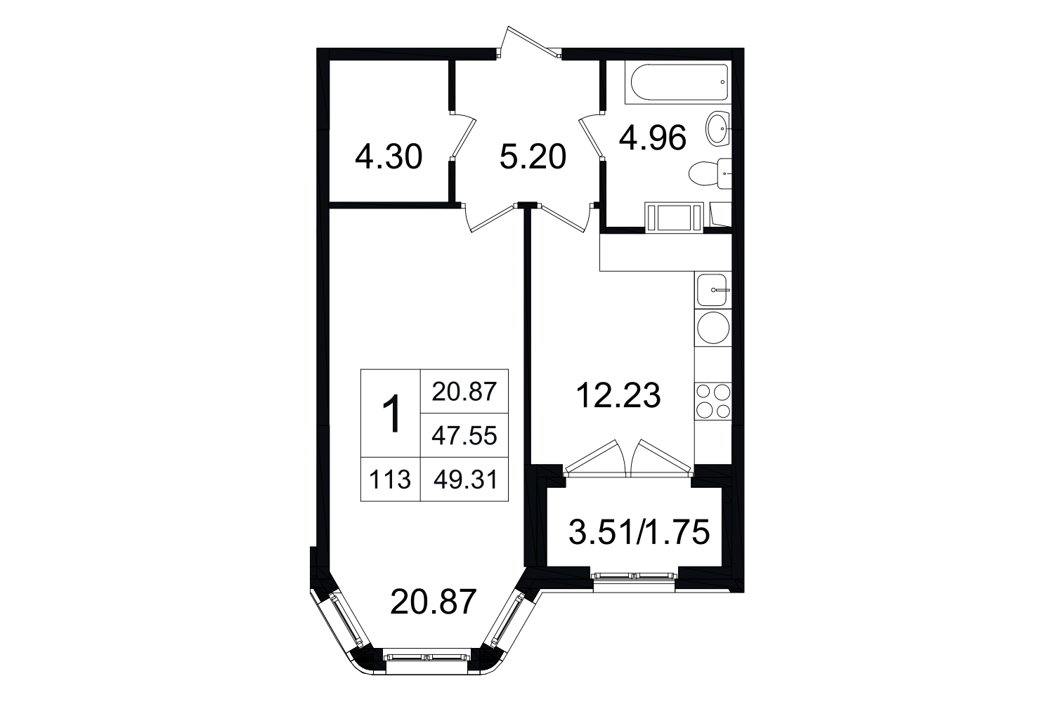 1-комнатная, 49 м² — ЖК ЖК Grand House (Гранд Хаус)