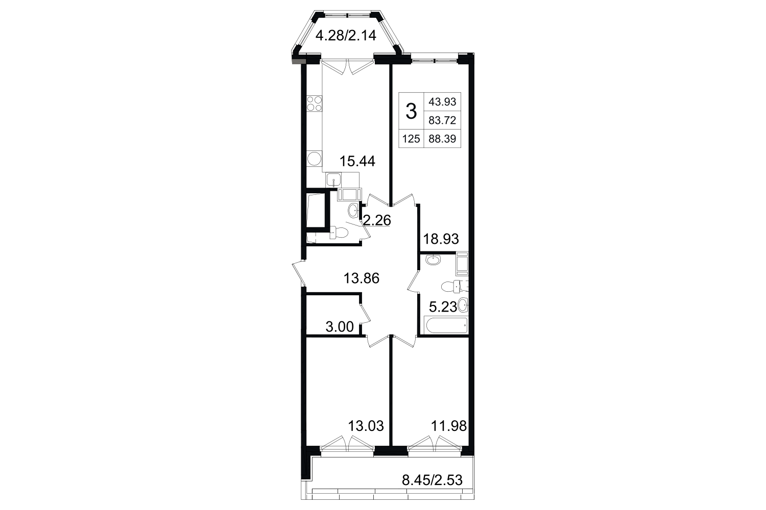 3-комнатная, 88 м² — ЖК ЖК Grand House (Гранд Хаус)