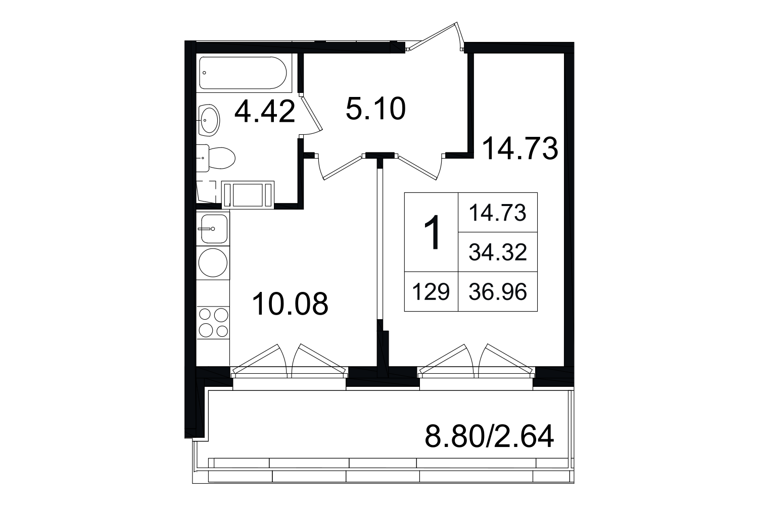 1-комнатная, 37 м² — ЖК ЖК Grand House (Гранд Хаус)