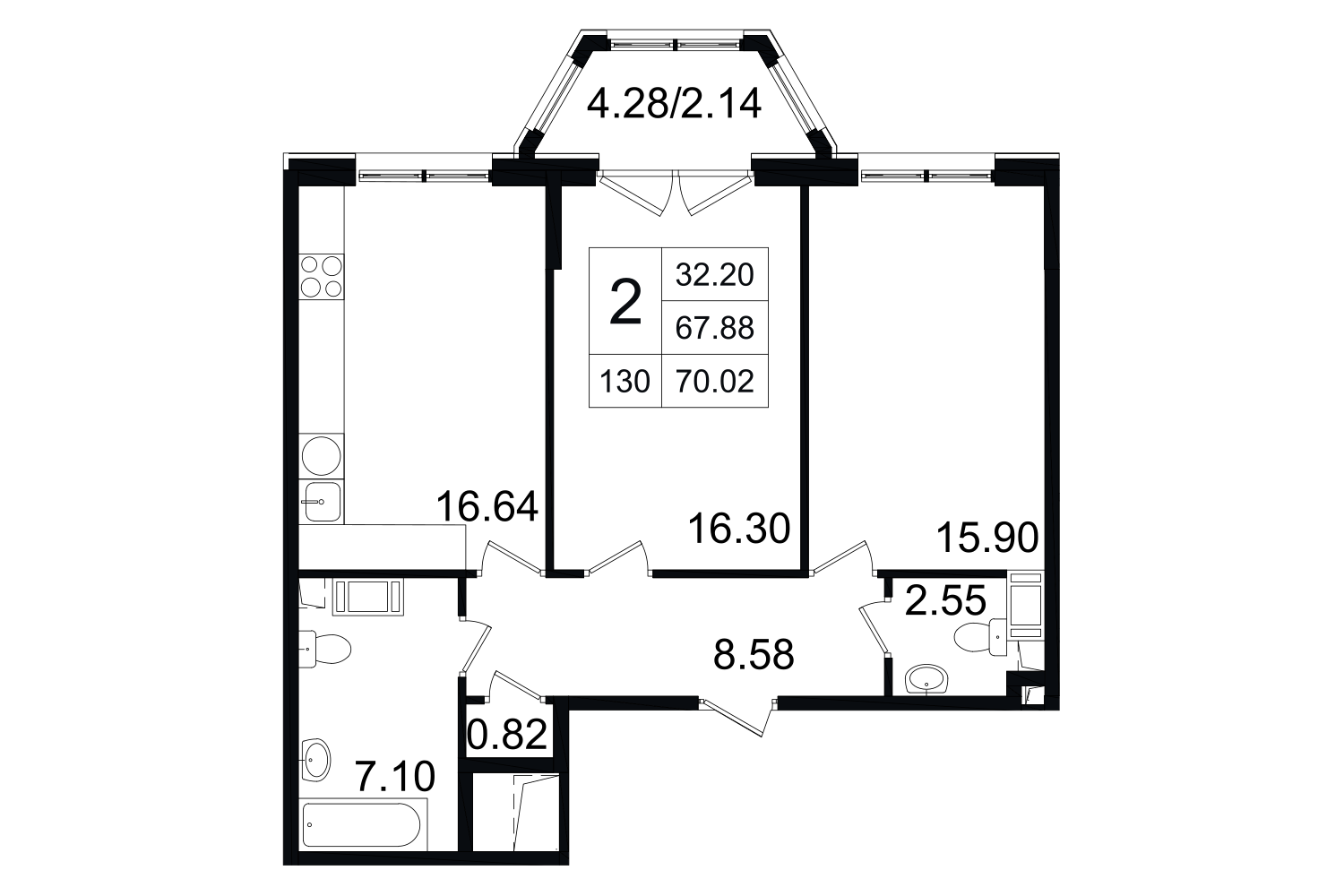 2-комнатная, 70 м² — ЖК ЖК Grand House (Гранд Хаус)