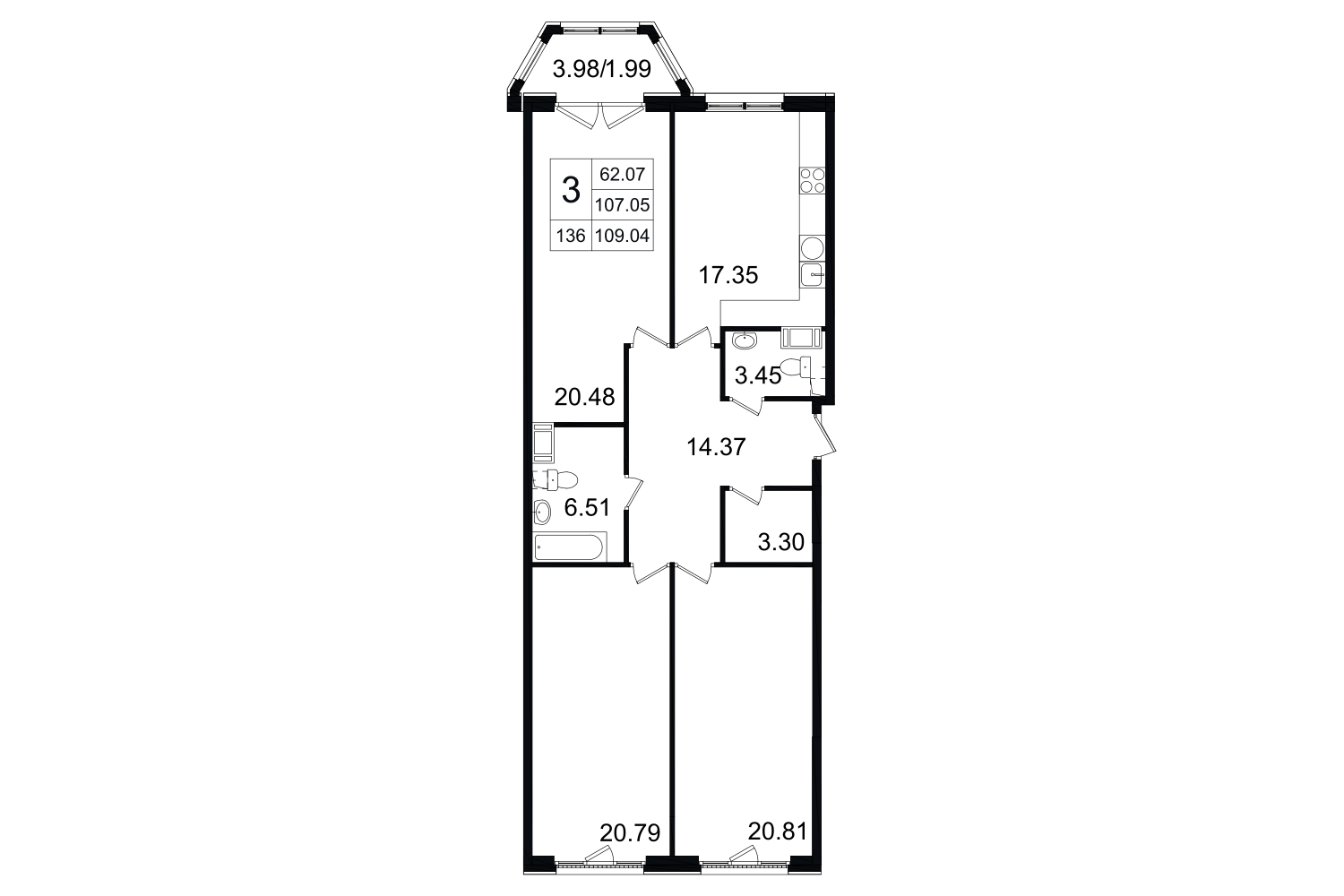 3-комнатная, 109 м² — ЖК ЖК Grand House (Гранд Хаус)