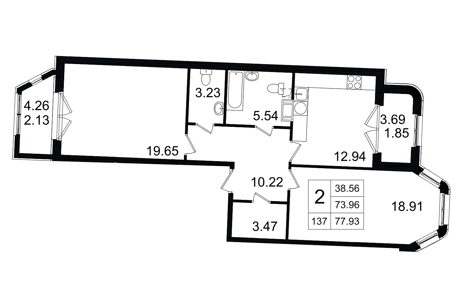 2-комнатная, 78 м² — ЖК ЖК Grand House (Гранд Хаус)