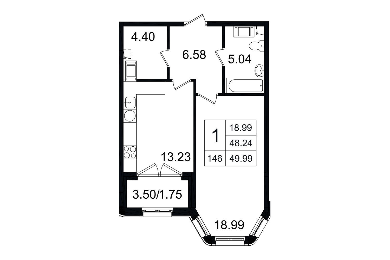1-комнатная, 50 м² — ЖК ЖК Grand House (Гранд Хаус)