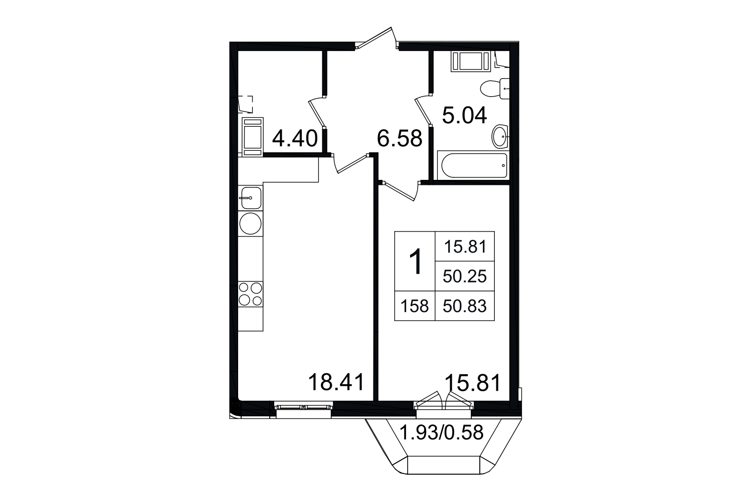 1-комнатная, 51 м² — ЖК ЖК Grand House (Гранд Хаус)