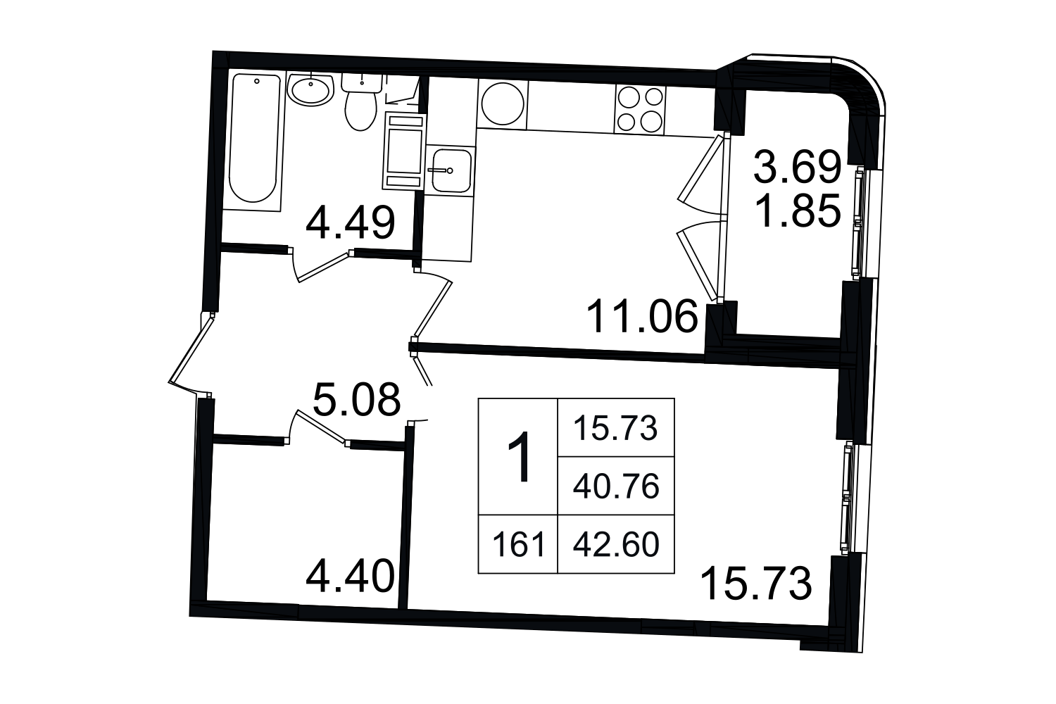 1-комнатная, 43 м² — ЖК ЖК Grand House (Гранд Хаус)