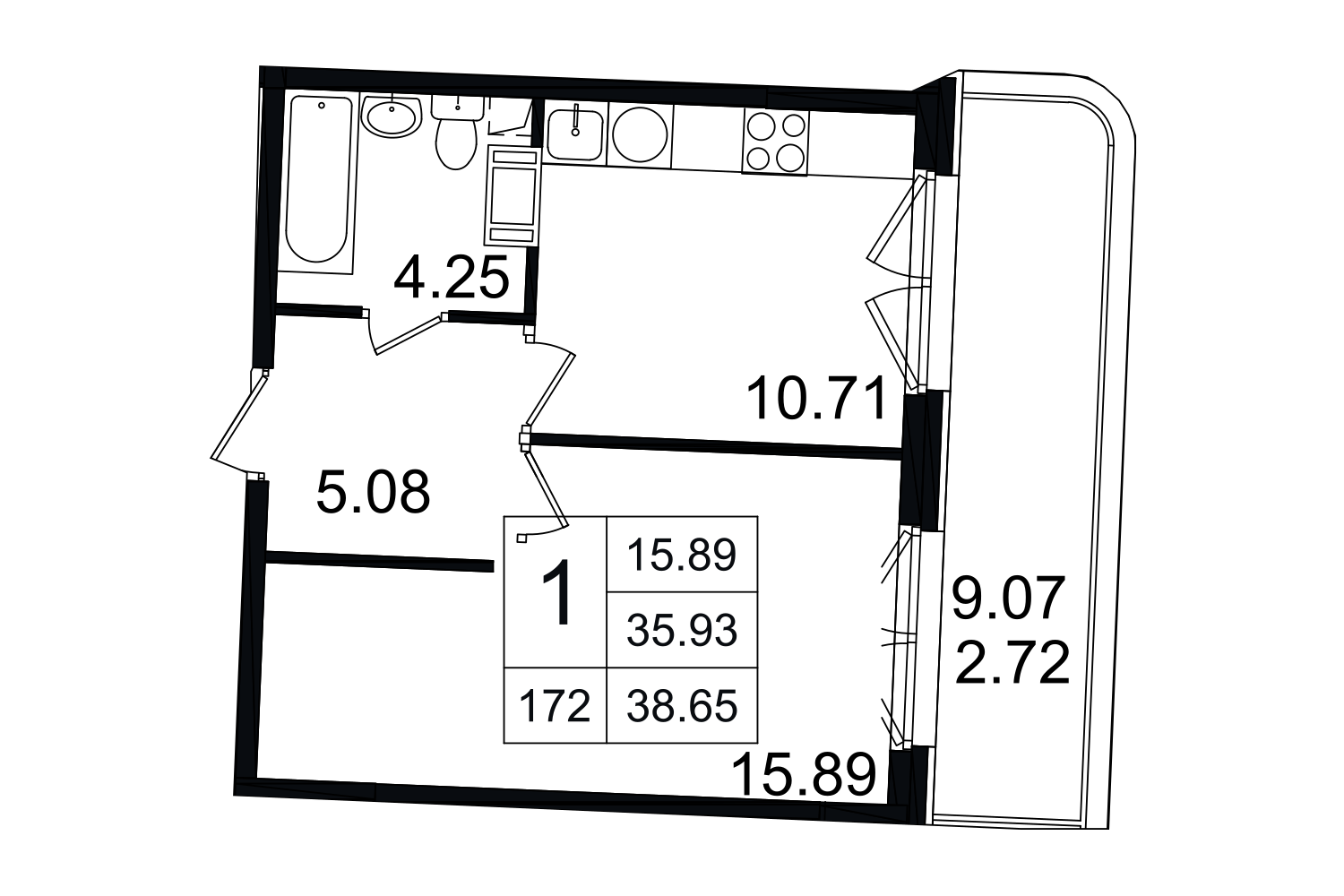 1-комнатная, 39 м² — ЖК ЖК Grand House (Гранд Хаус)