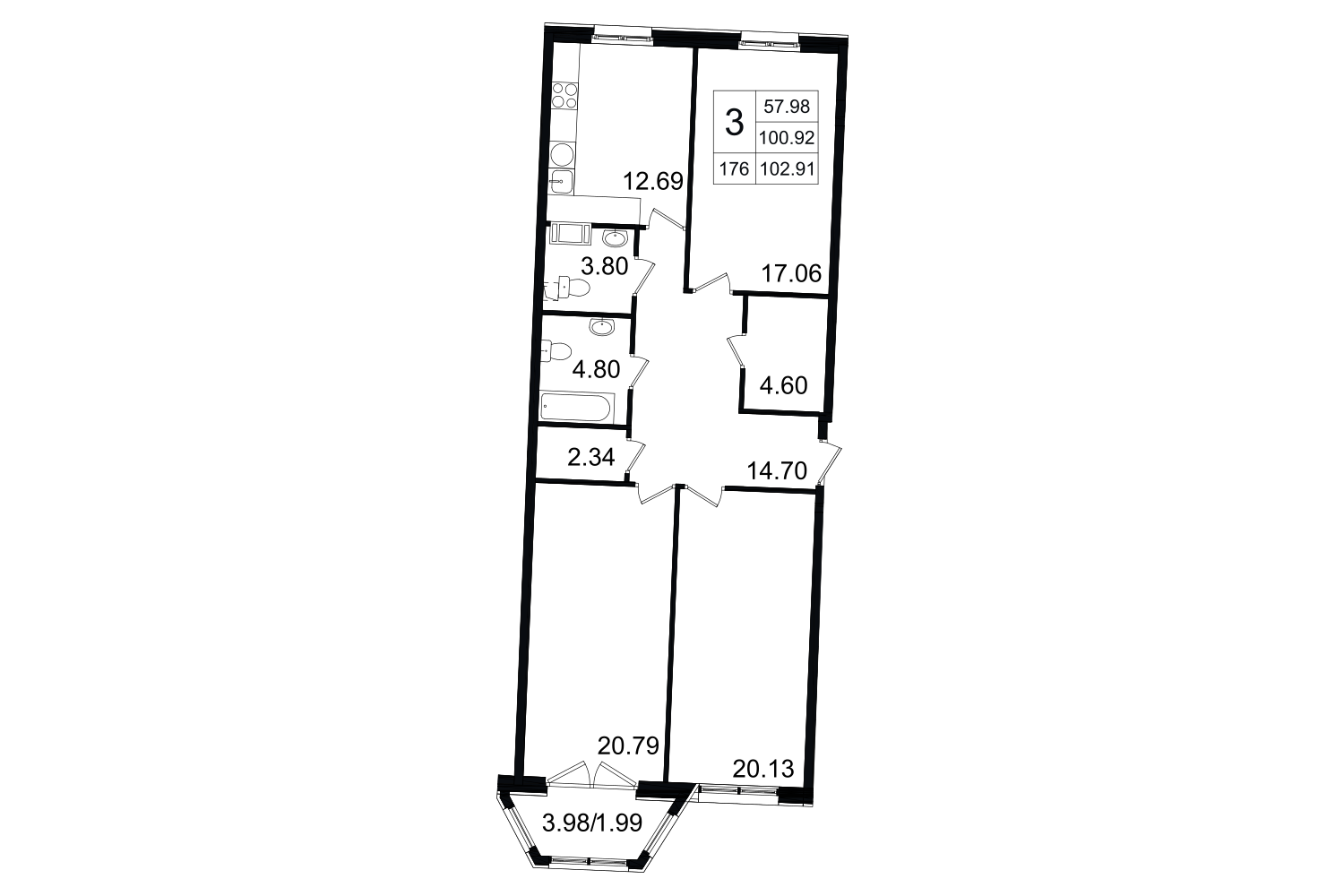 3-комнатная, 103 м² — ЖК ЖК Grand House (Гранд Хаус)