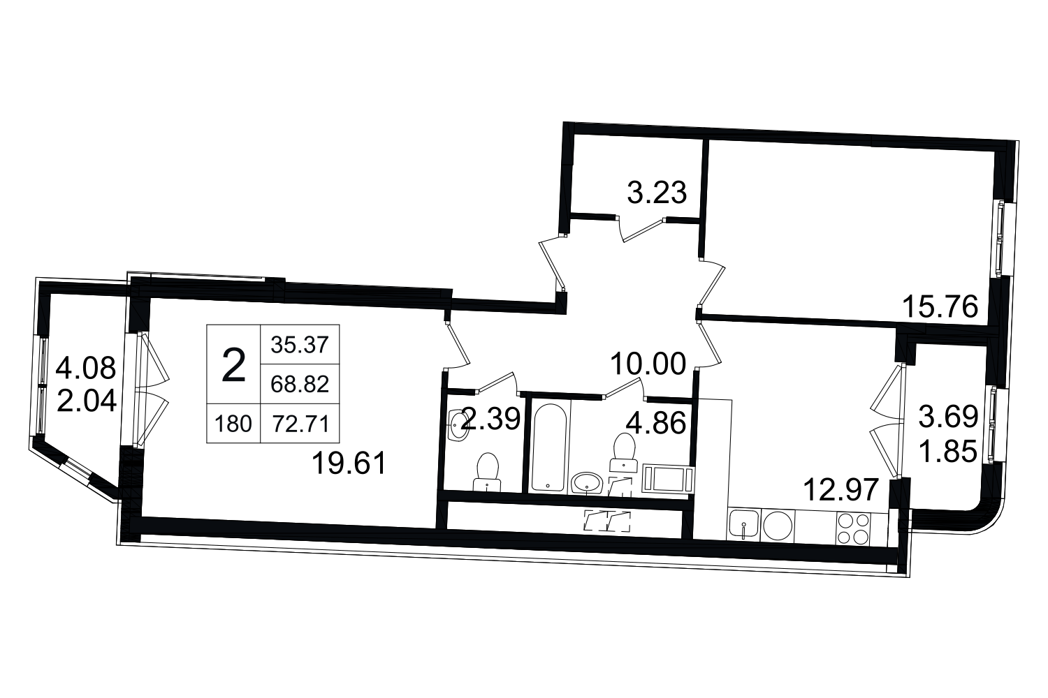 2-комнатная, 73 м² — ЖК ЖК Grand House (Гранд Хаус)