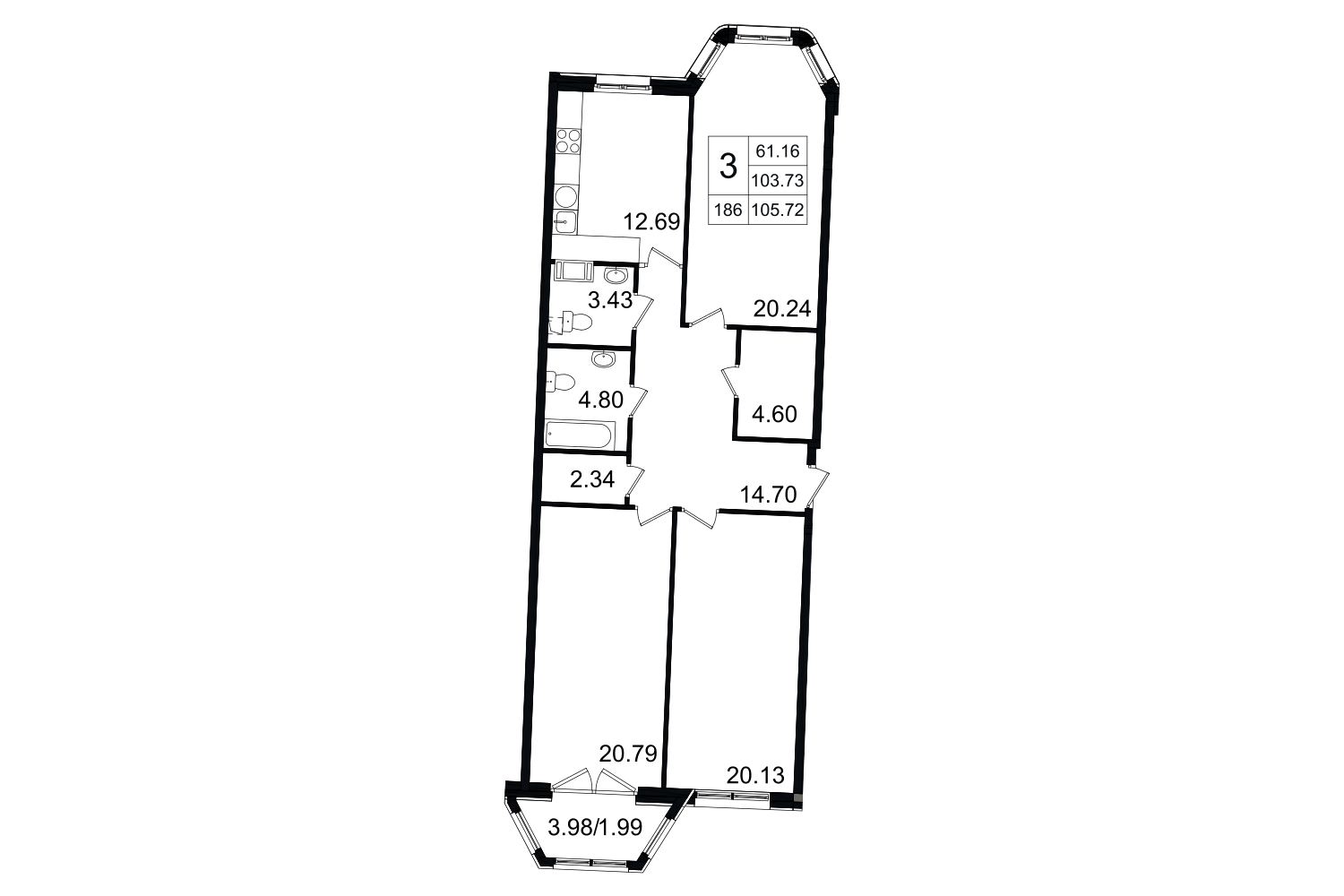 3-комнатная, 106 м² — ЖК ЖК Grand House (Гранд Хаус)