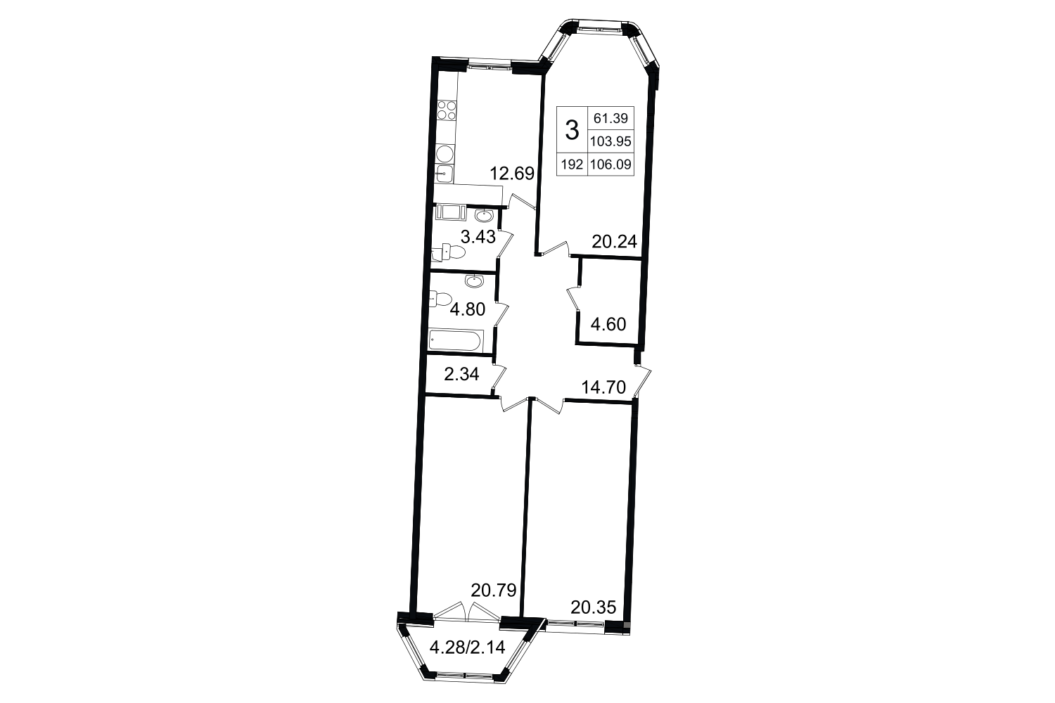 3-комнатная, 106 м² — ЖК ЖК Grand House (Гранд Хаус)