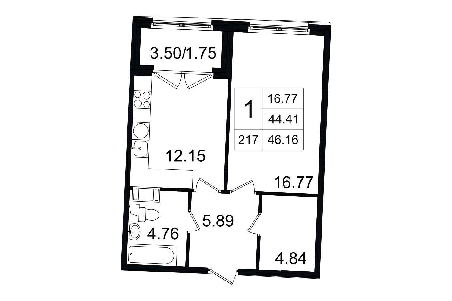 1-комнатная, 46 м² — ЖК ЖК Grand House (Гранд Хаус)