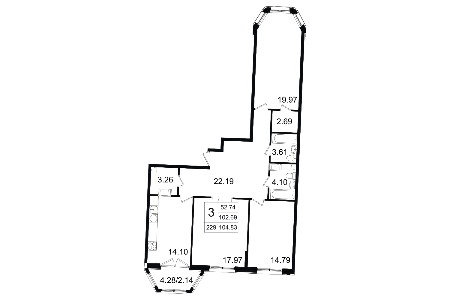3-комнатная, 105 м² — ЖК ЖК Grand House (Гранд Хаус)