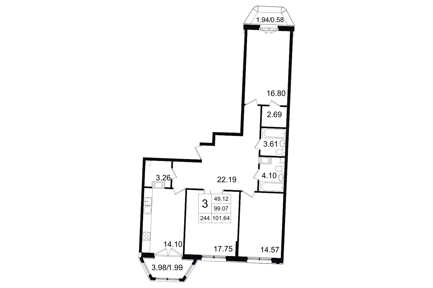 3-комнатная, 102 м² — ЖК ЖК Grand House (Гранд Хаус)