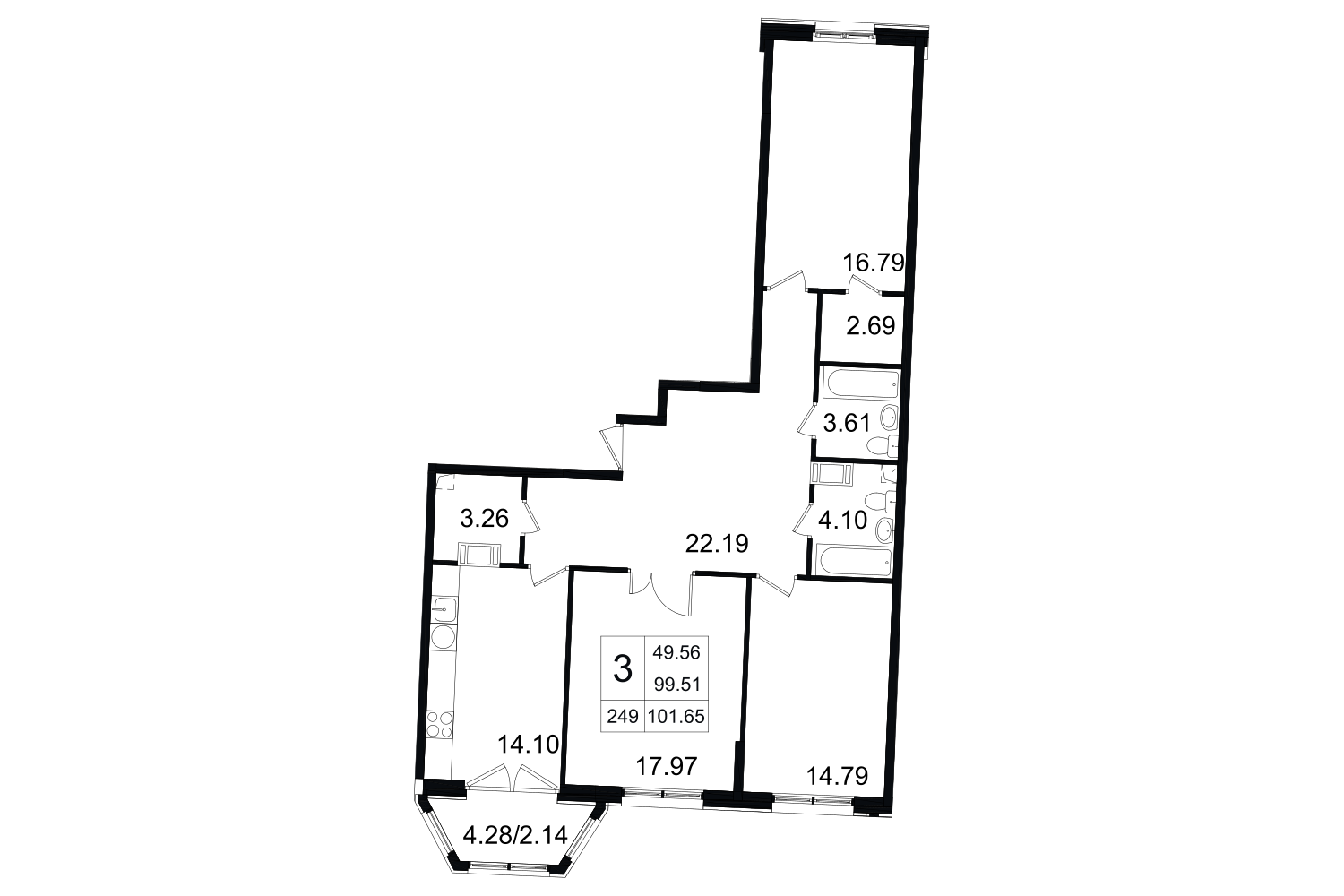 3-комнатная, 102 м² — ЖК ЖК Grand House (Гранд Хаус)