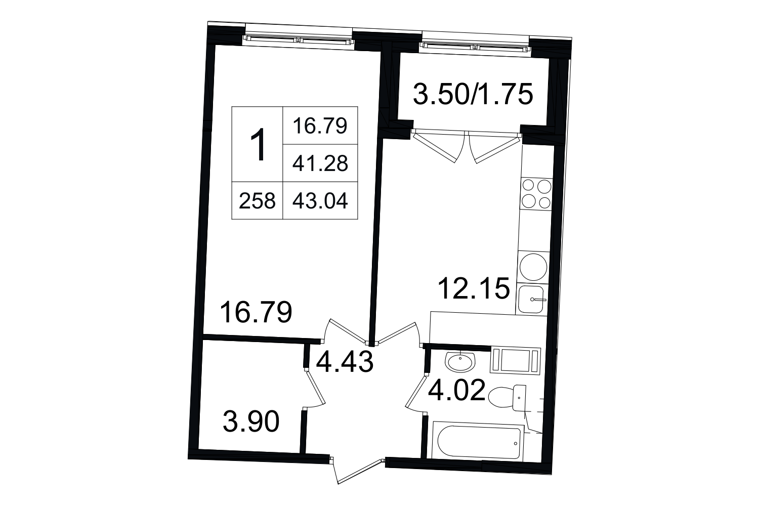 1-комнатная, 43 м² — ЖК ЖК Grand House (Гранд Хаус)