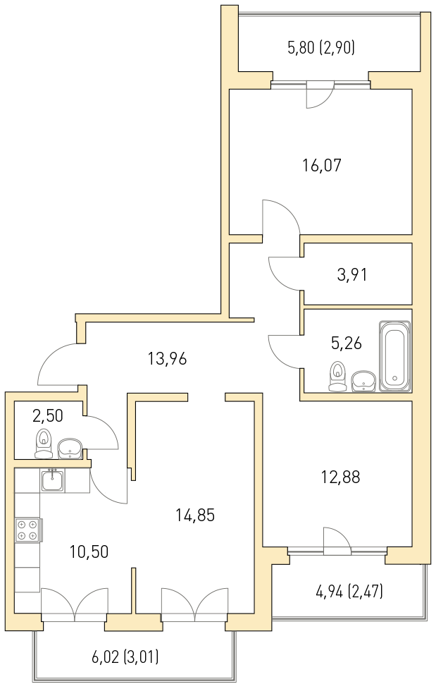 3-комнатная, 88 м² — ЖК ЖК Горки Парк
