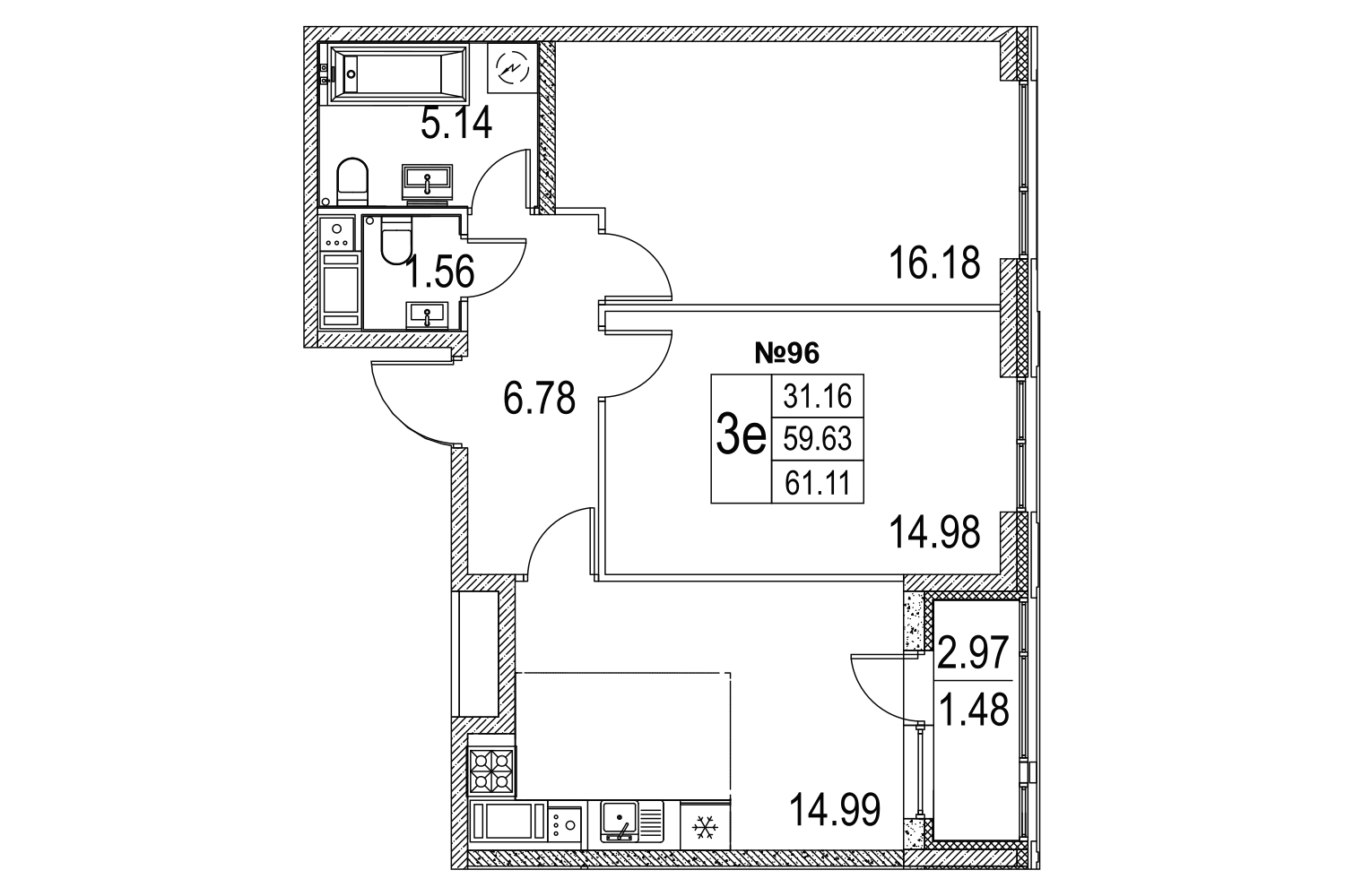 2-комнатная, 61 м² — ЖК ЖК Лиговский сити - Второй квартал (Ligovsky City)