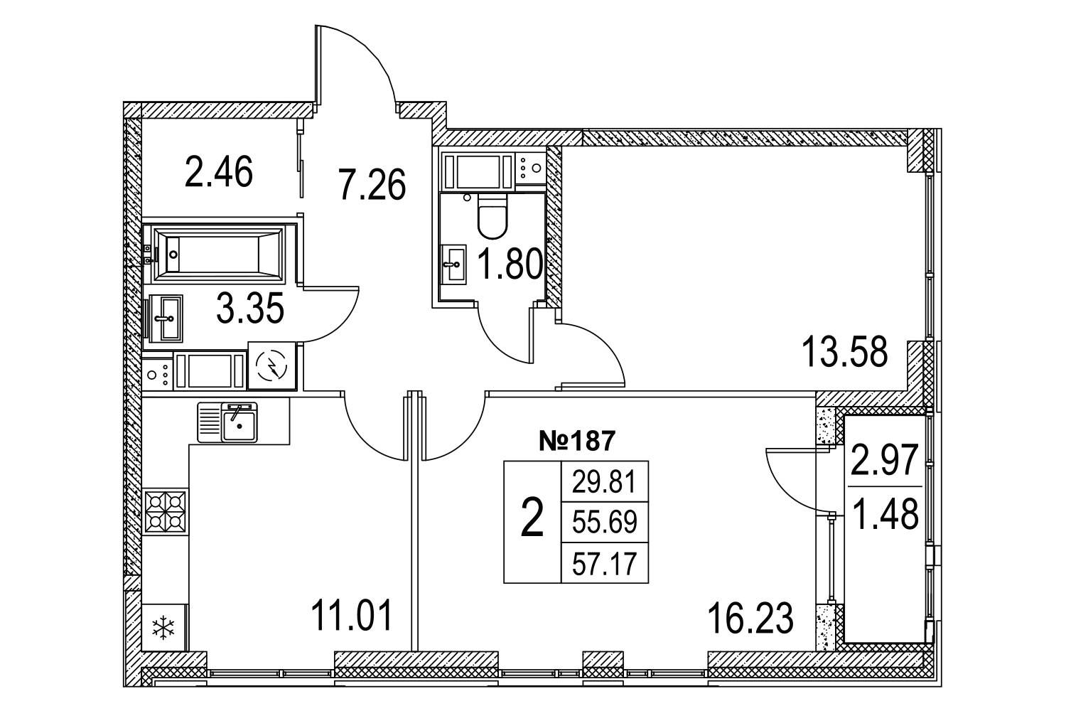 2-комнатная, 57 м² — ЖК ЖК Лиговский сити - Второй квартал (Ligovsky City)